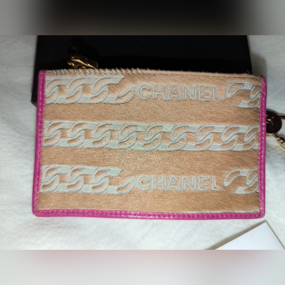 CHANEL Pony Hair Key Cles Card Holder with Box Beige Pink Rare VGUC - Picture 8 of 11